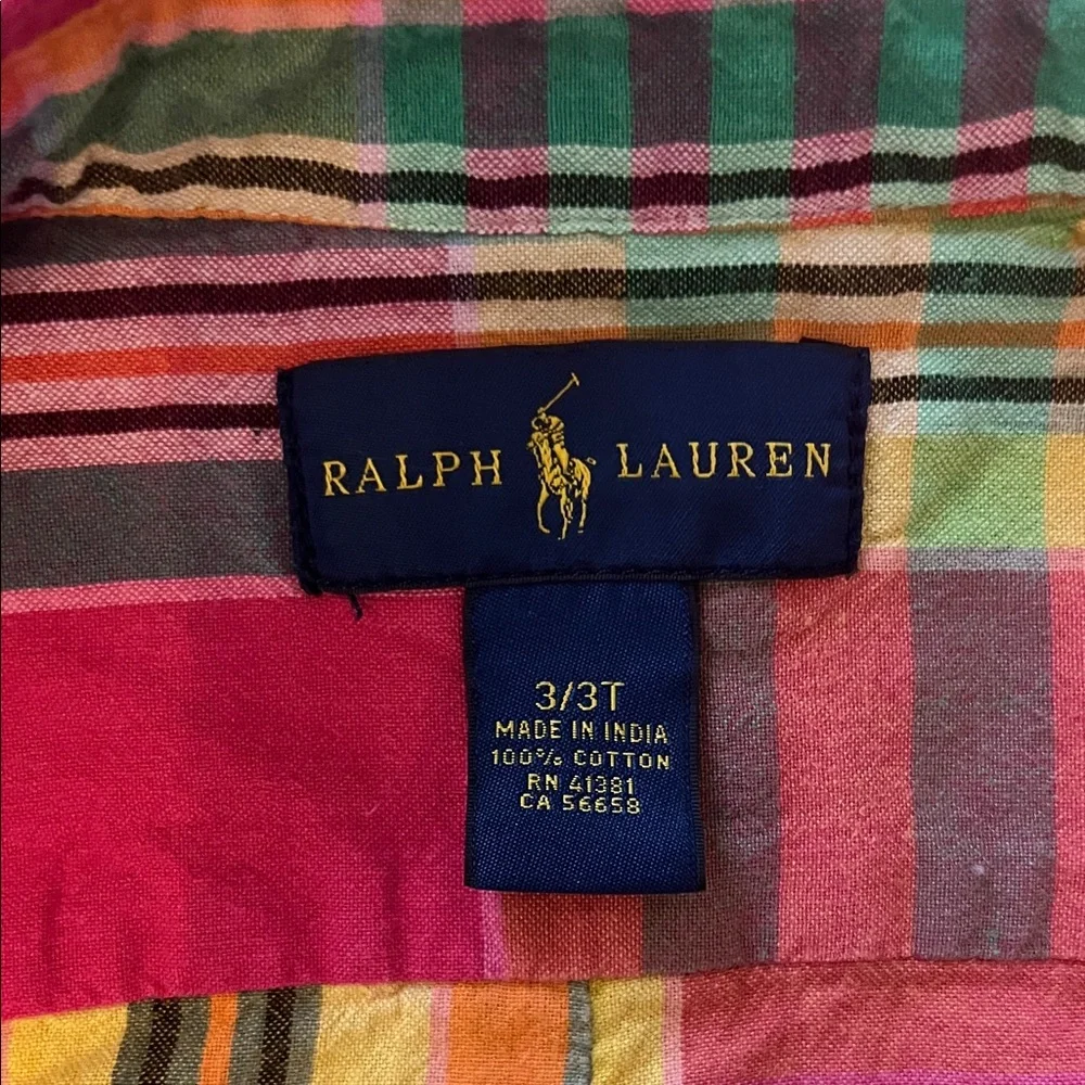 Ralph Lauren Vibrant Plaid Kids Button Down Shirt 3T - Picture 2 of 3